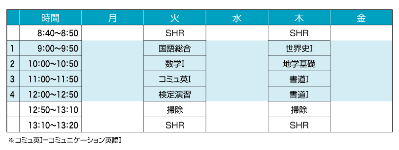 時間割 例 時間割 例